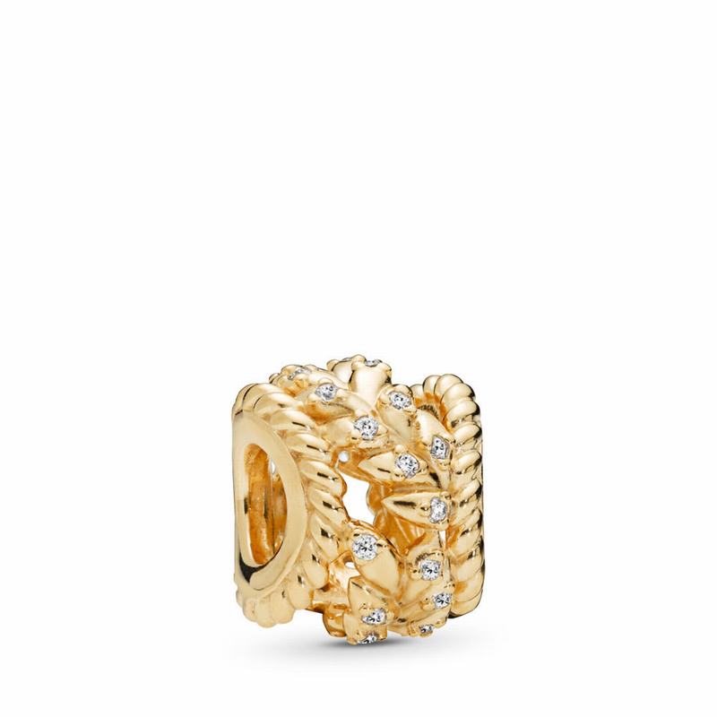 Pandora Shine™ Dazzling Grain Swirls Charm Ireland - 18ct Gold Plated/Cubic Zirconia - 803597YNE